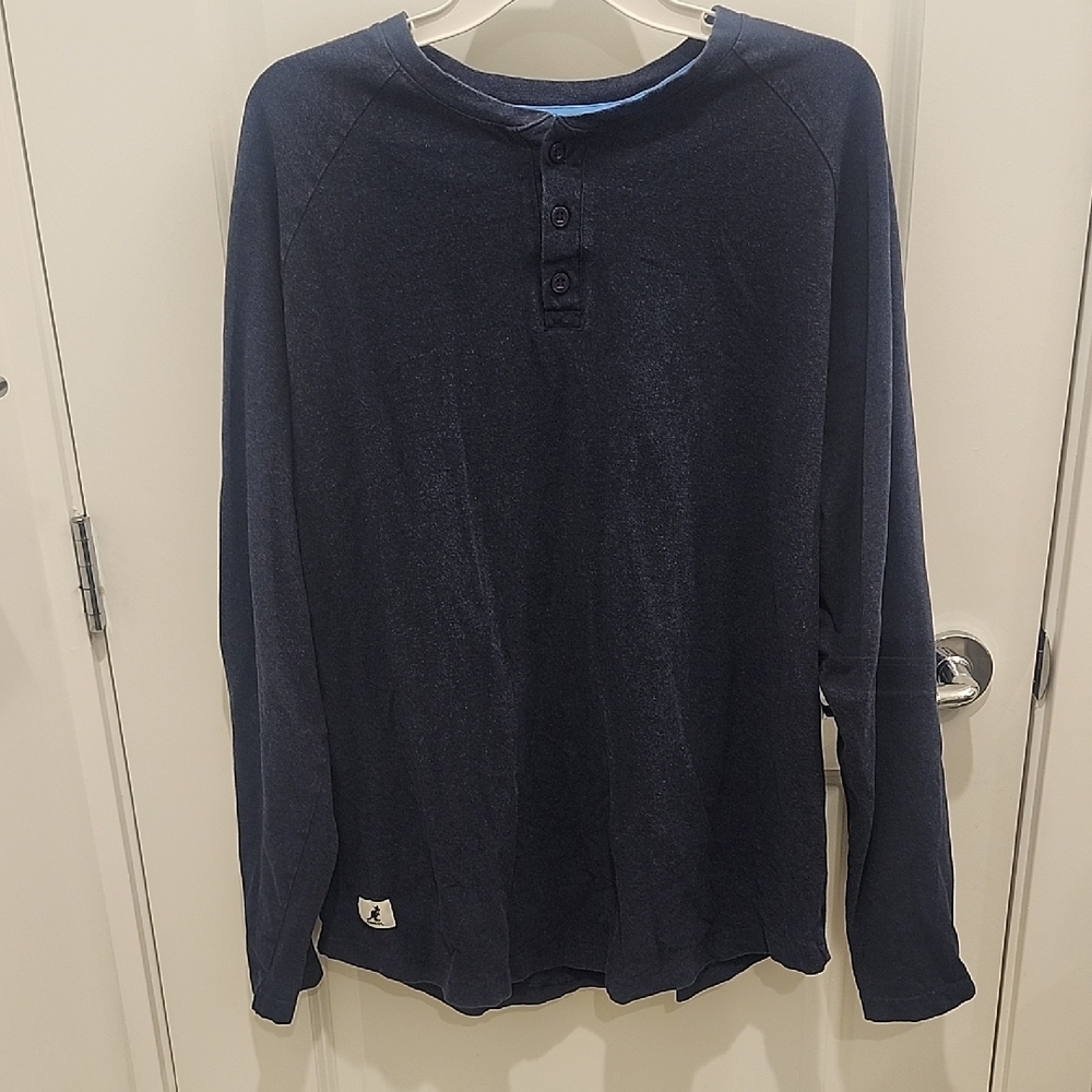 Men's Kangol Cotton Navy Blue Henley Long Sleeve Shirt